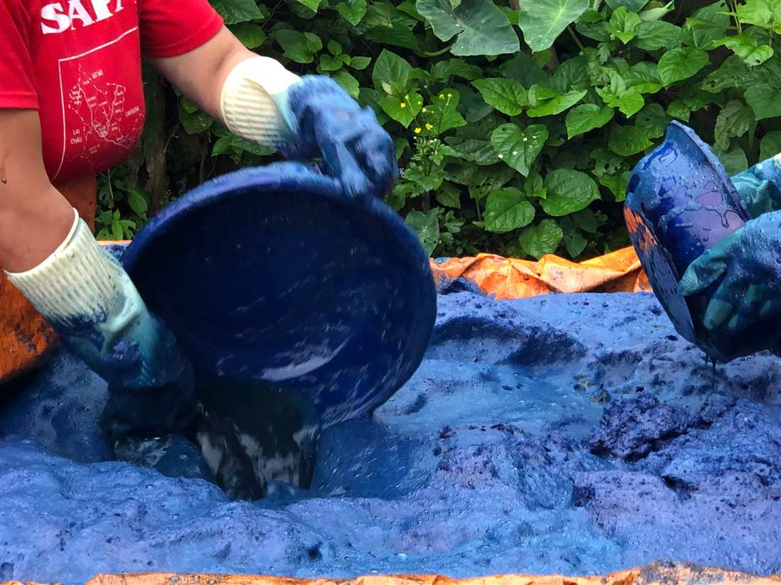 Pouring fresh indigo dye