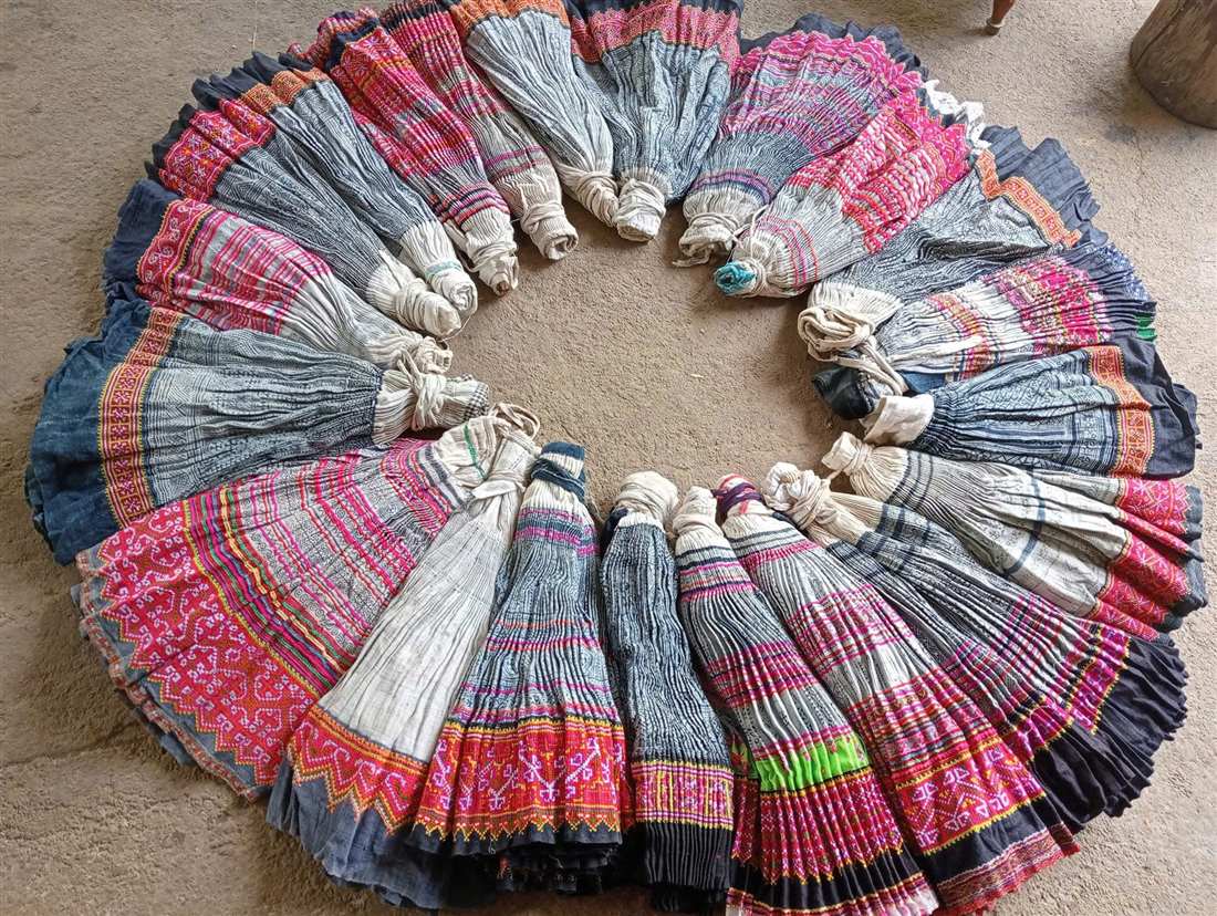 Hand-embroidered Hmong pleated skirt